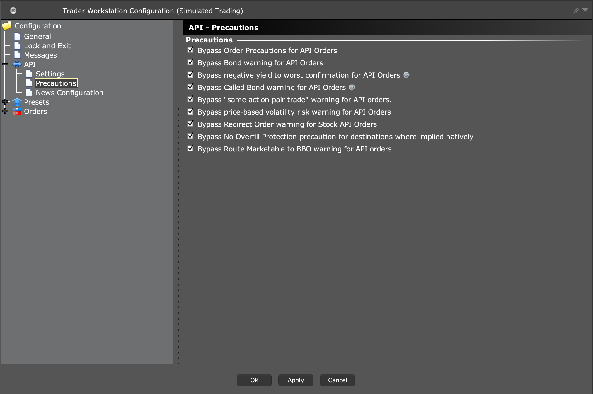 TWS / IB Gateway — API Precautions