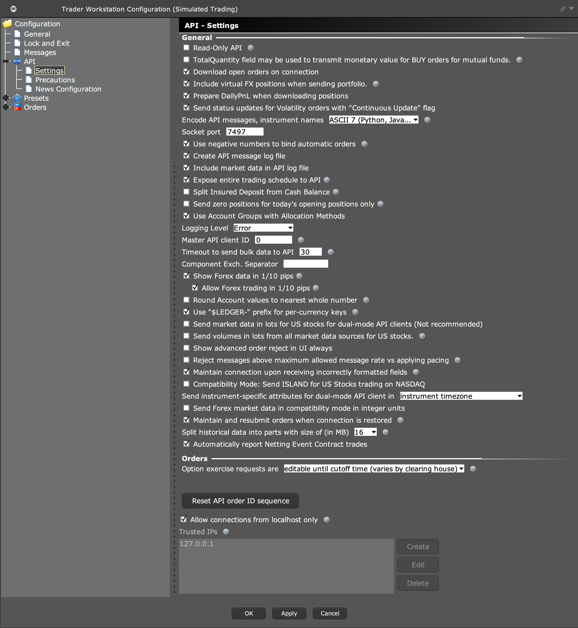 TWS / IB Gateway — API Settings