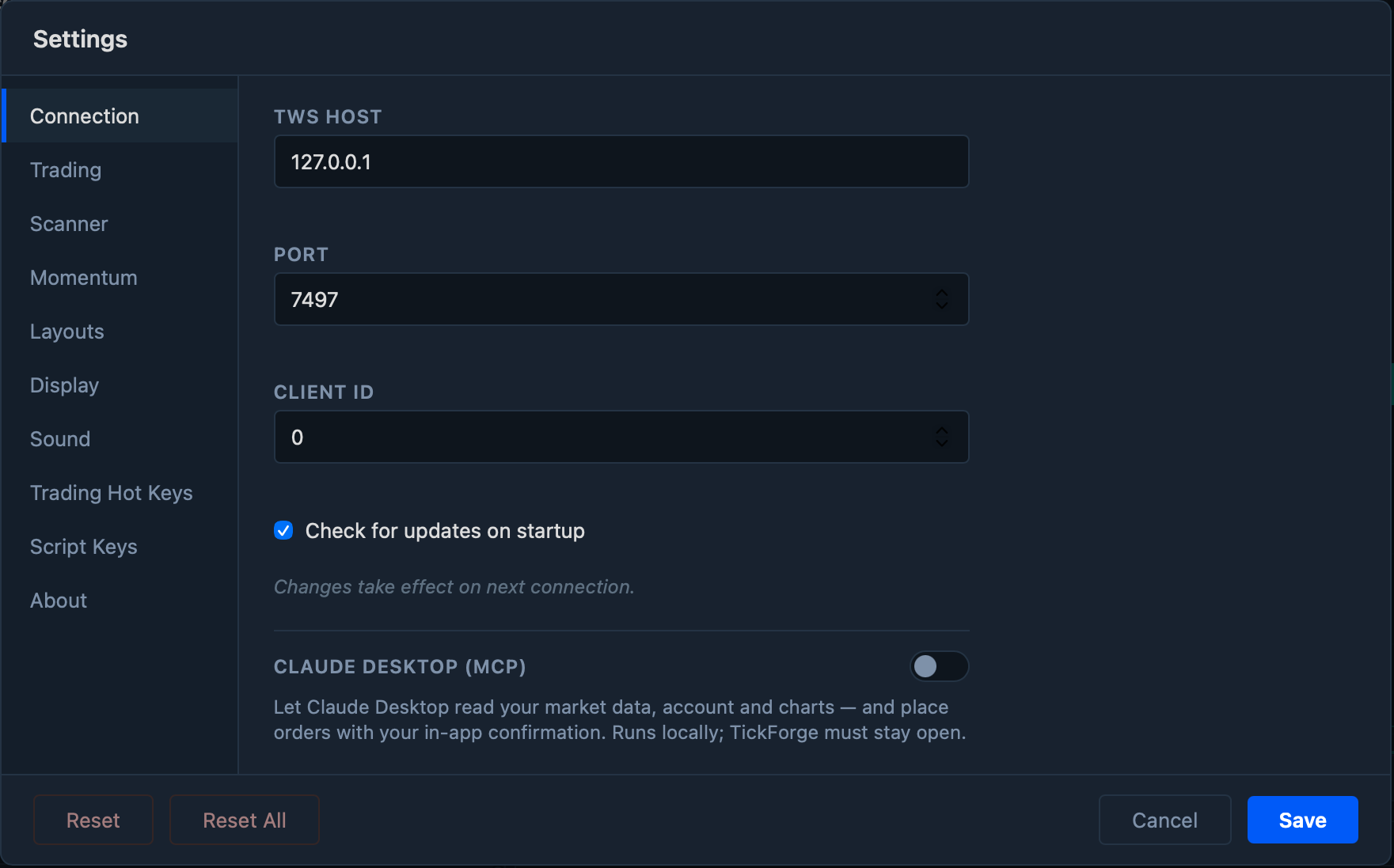 Connection settings