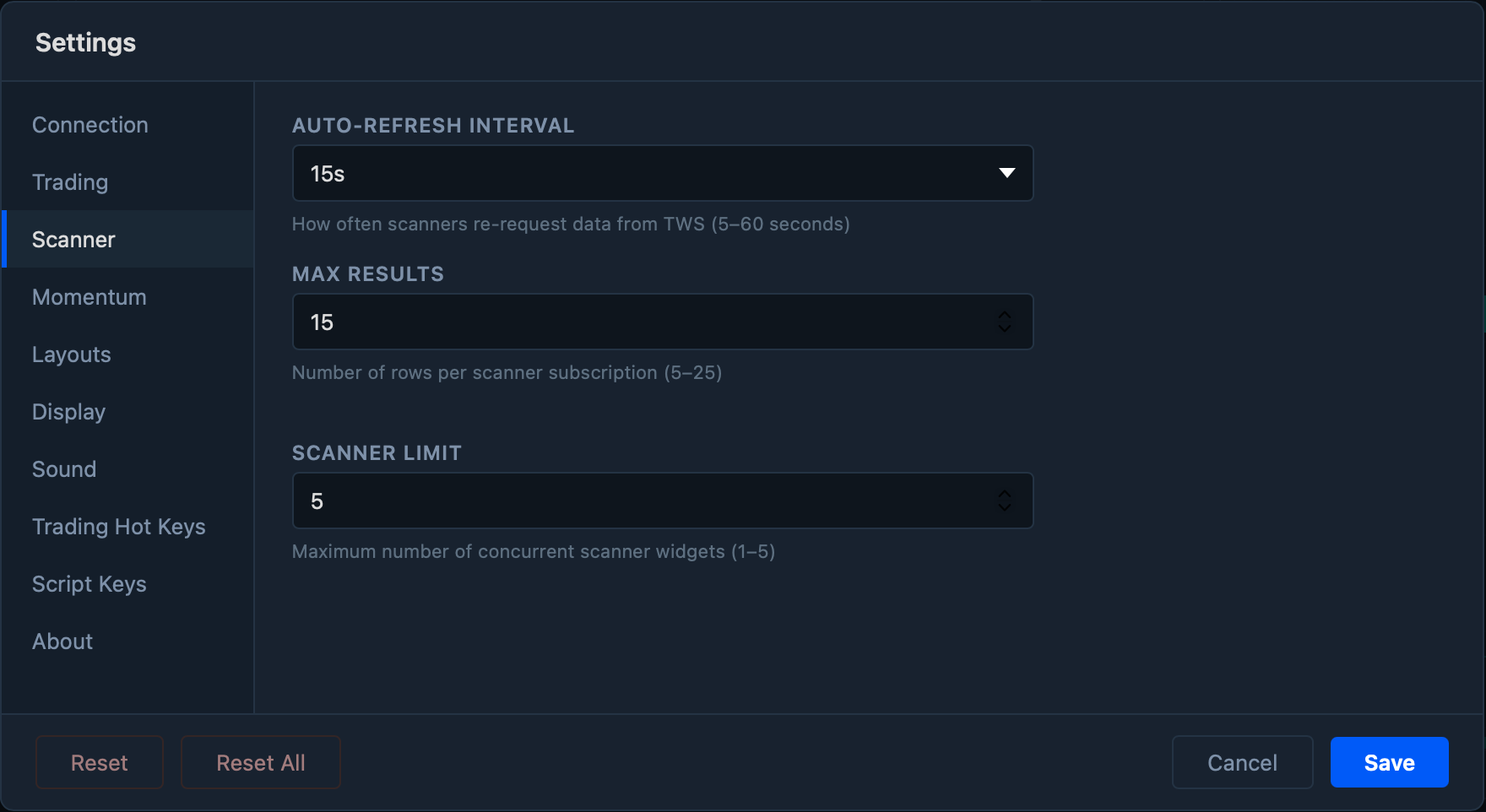 Scanner settings