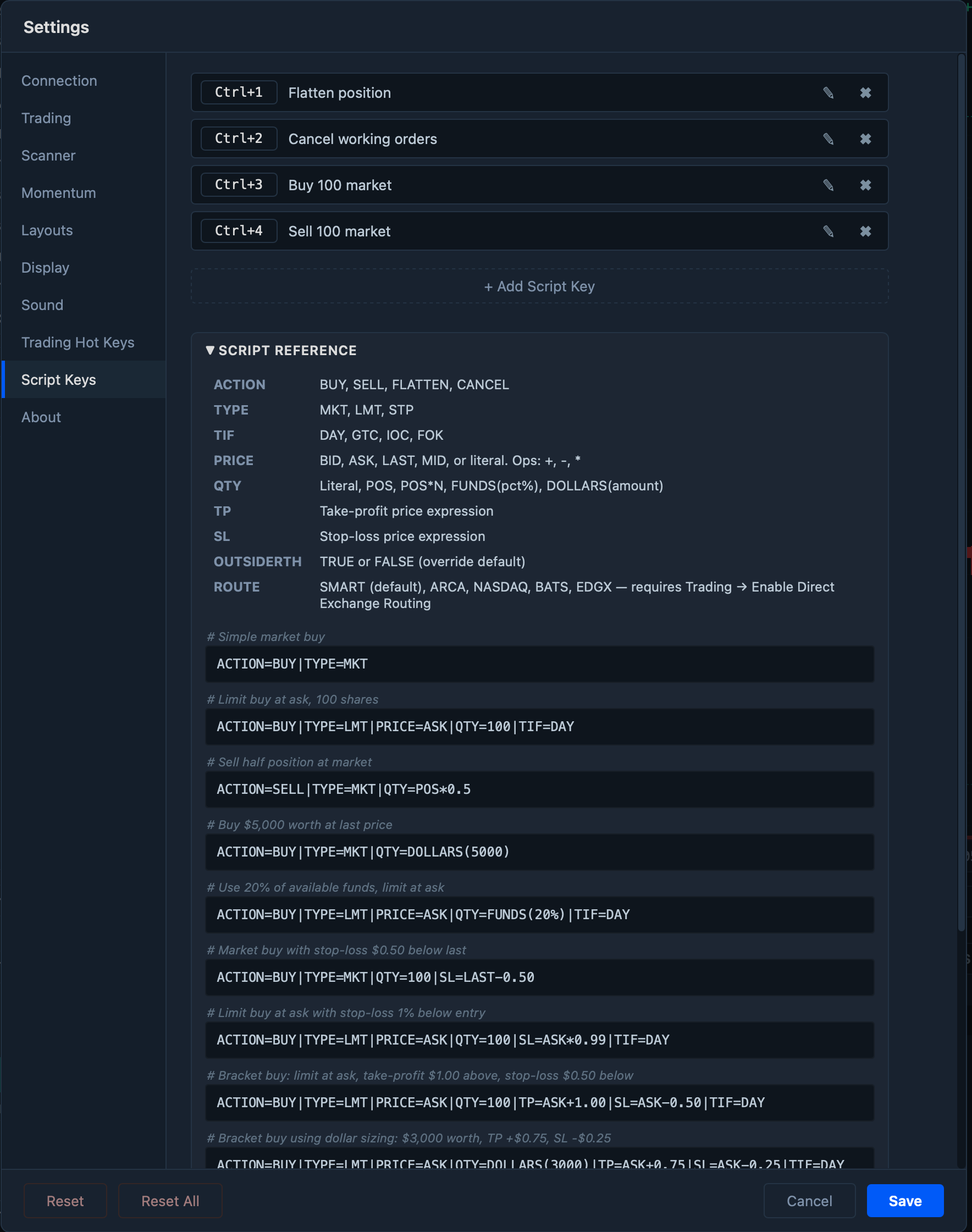 Script Keys settings