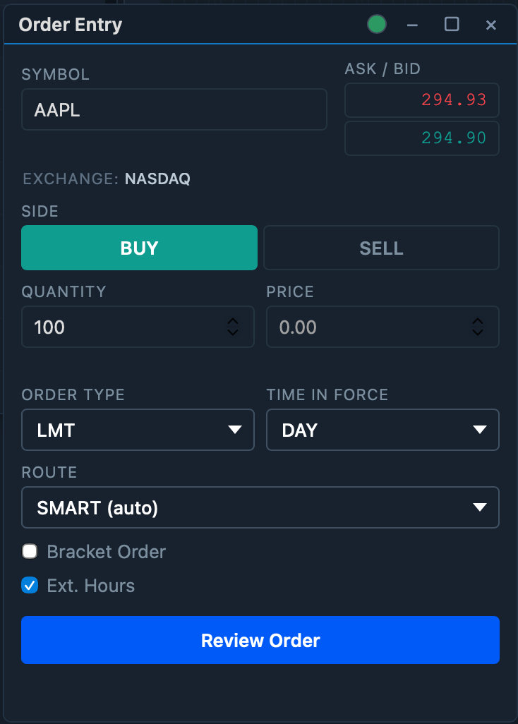 Order Entry widget