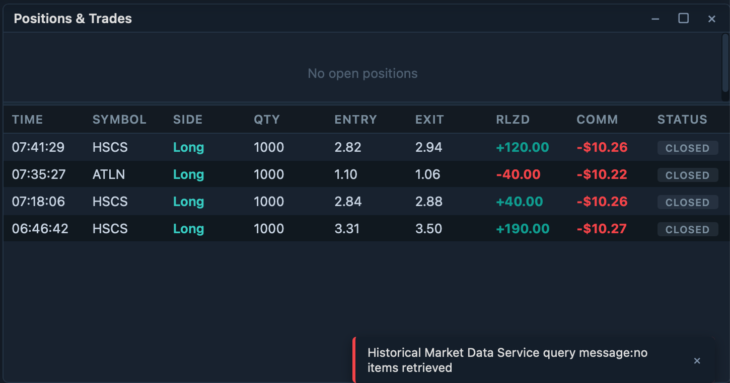 Positions and Trades widget