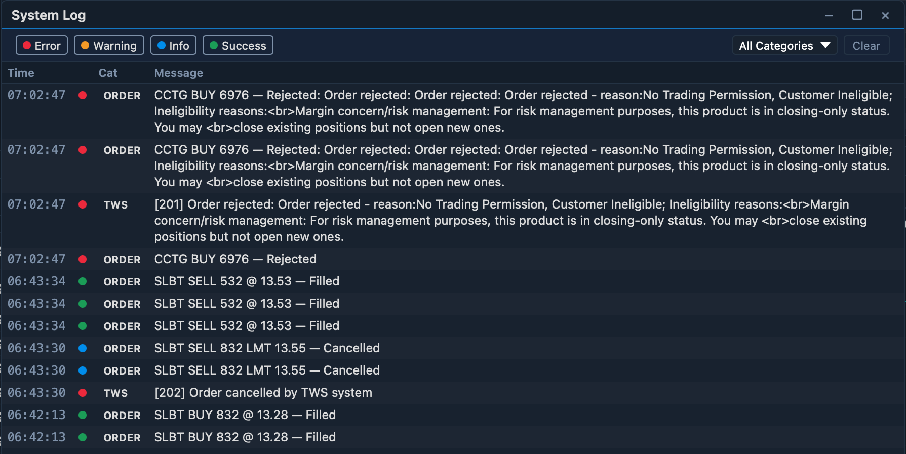 System Log widget